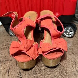 Qupid Vibrant Coral Platform Sandals